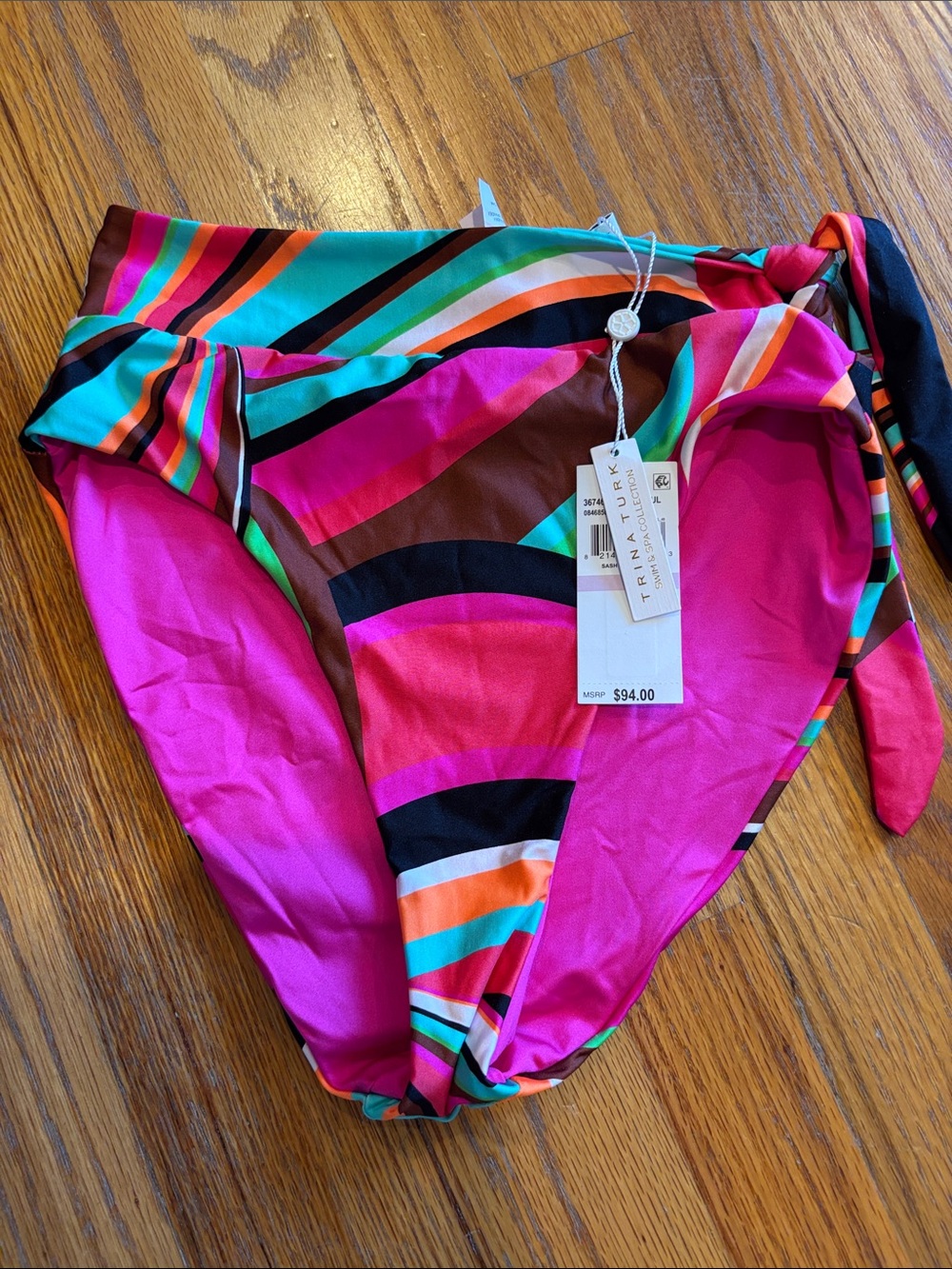 Trina Turk Bright Pink Multicolor Striped Bikini Bottoms- new with tags!